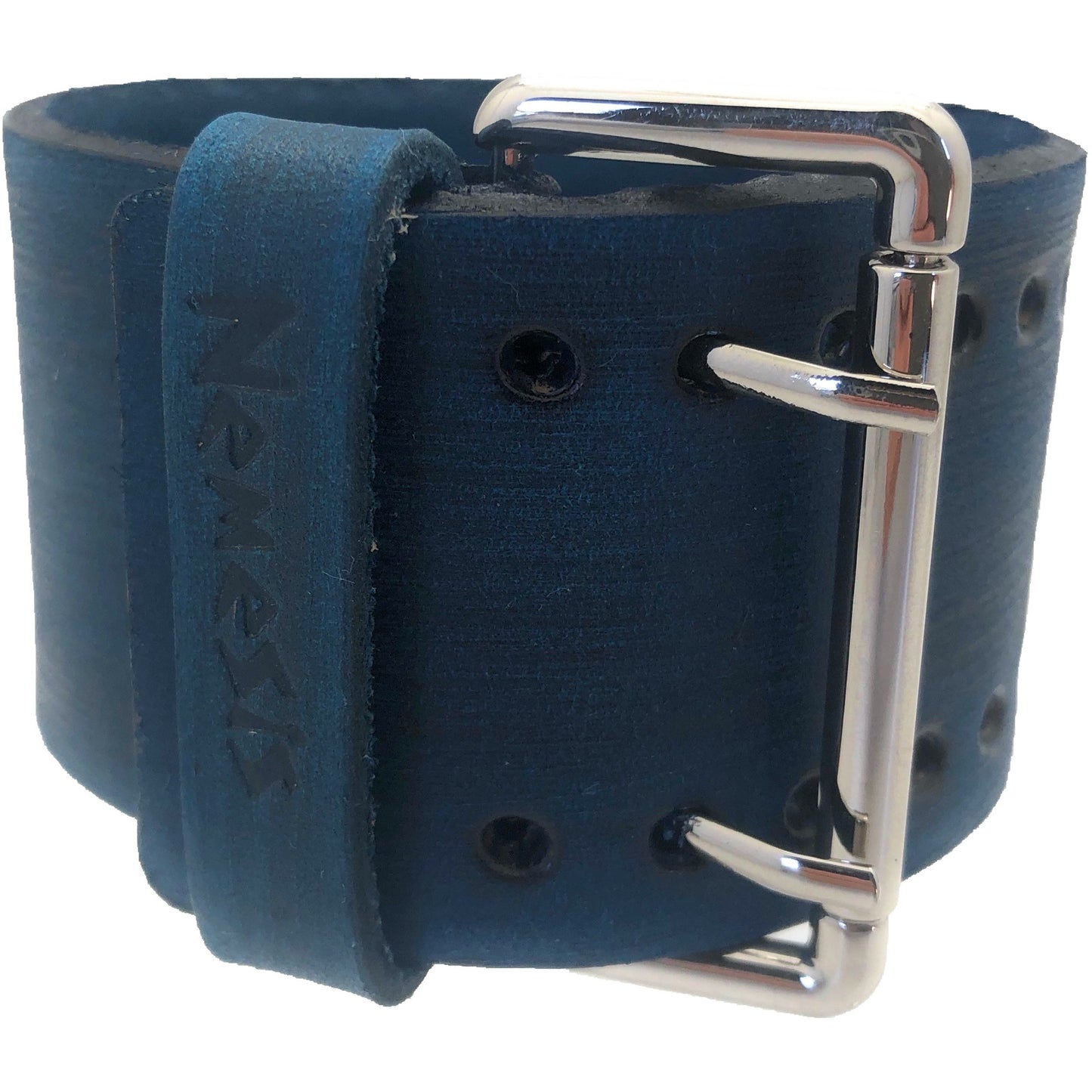 Distressed Blue Leather Wide Cuff VLIN