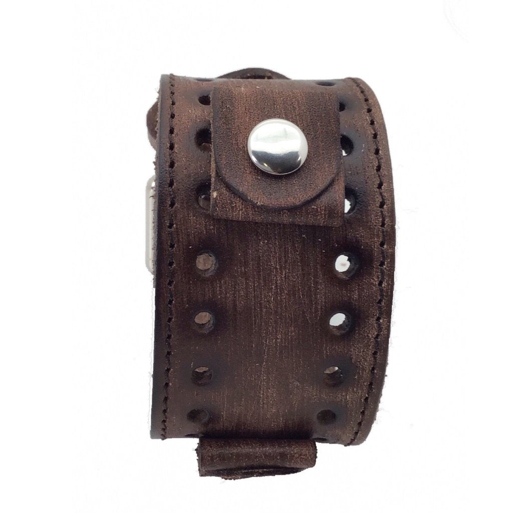 Stitched Perforated Brown Leather Cuff