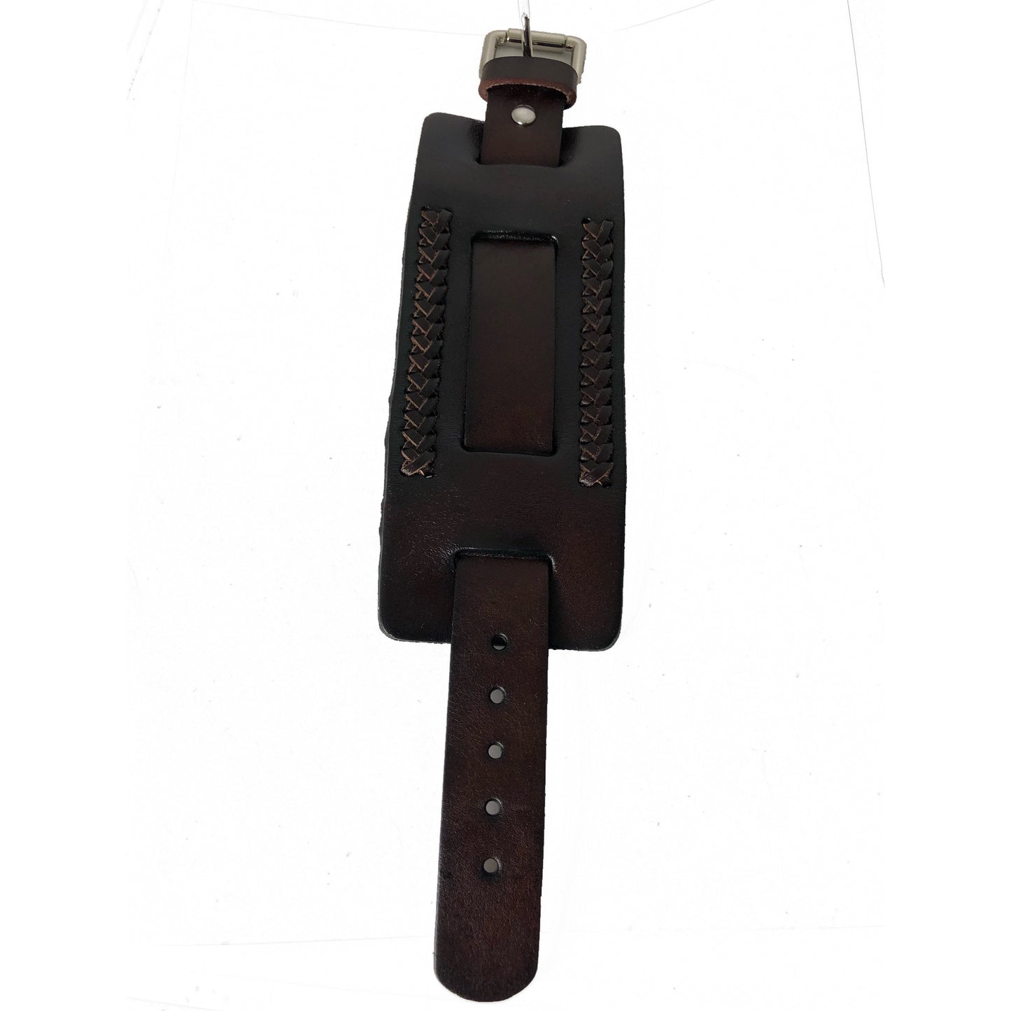 Brown Teardrop Watch with Faded Brown Wide Weaved Vintage Style Leather Cuff Band VBDB011B