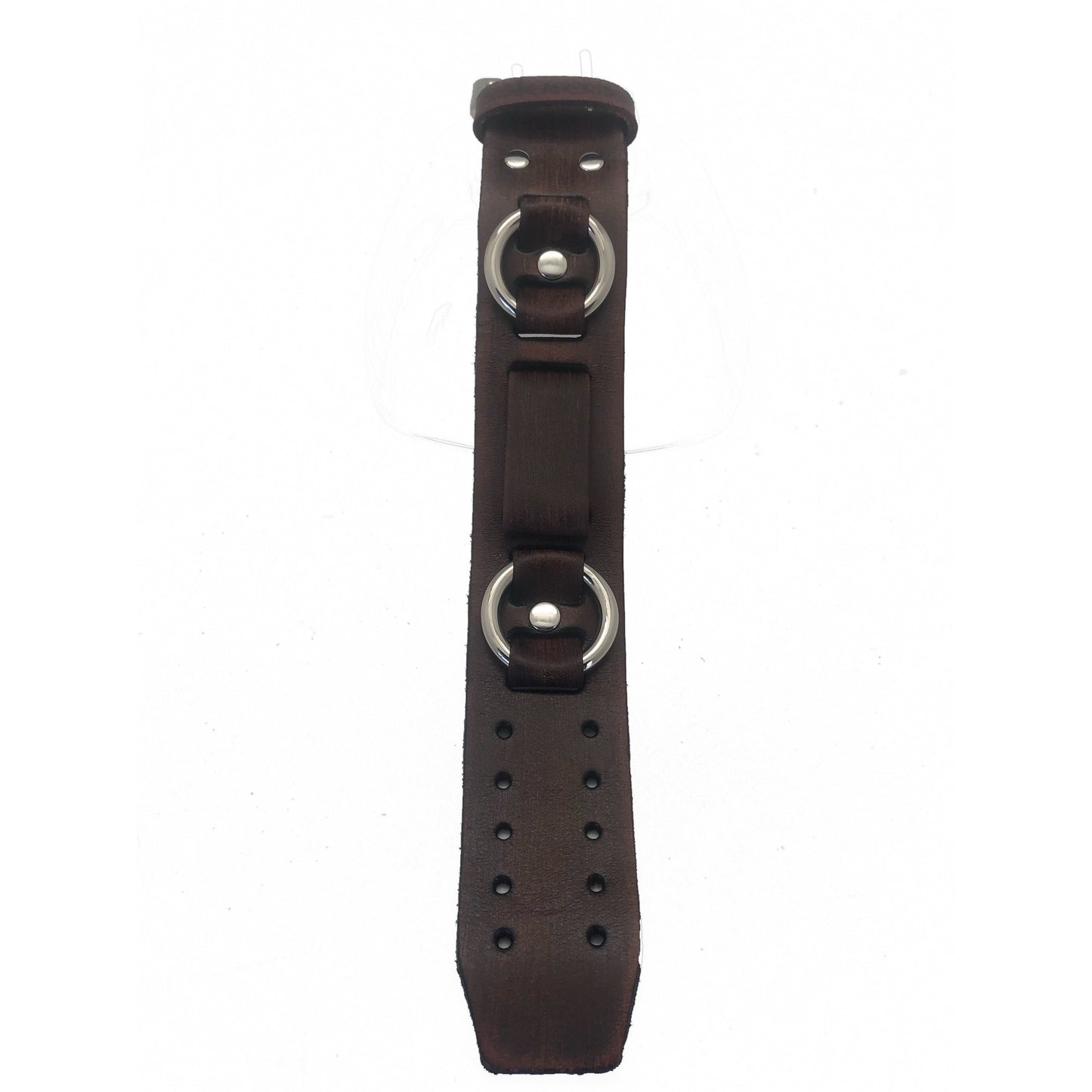 Ring Distressed Brown Leather Cuff