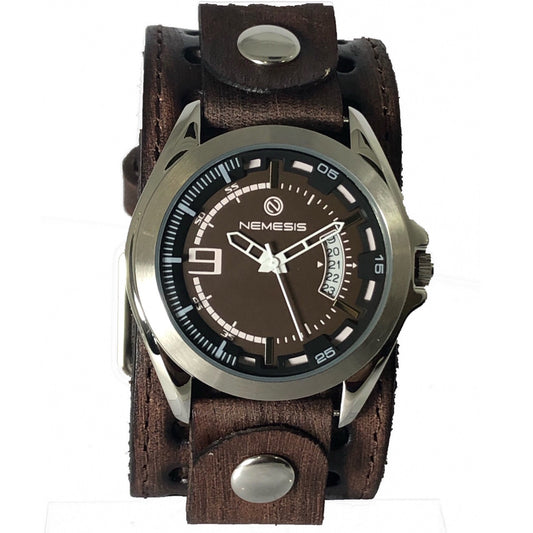Sully Brown/White Watch with Stitched Dark Brown Leather Cuff