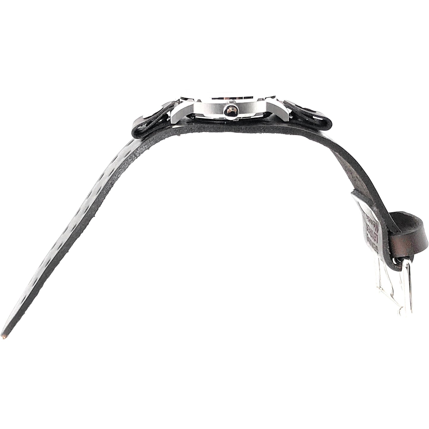 Tourbillon Day/Night White and Blue Hand Watch with Stitched Dark Brown Leather Cuff