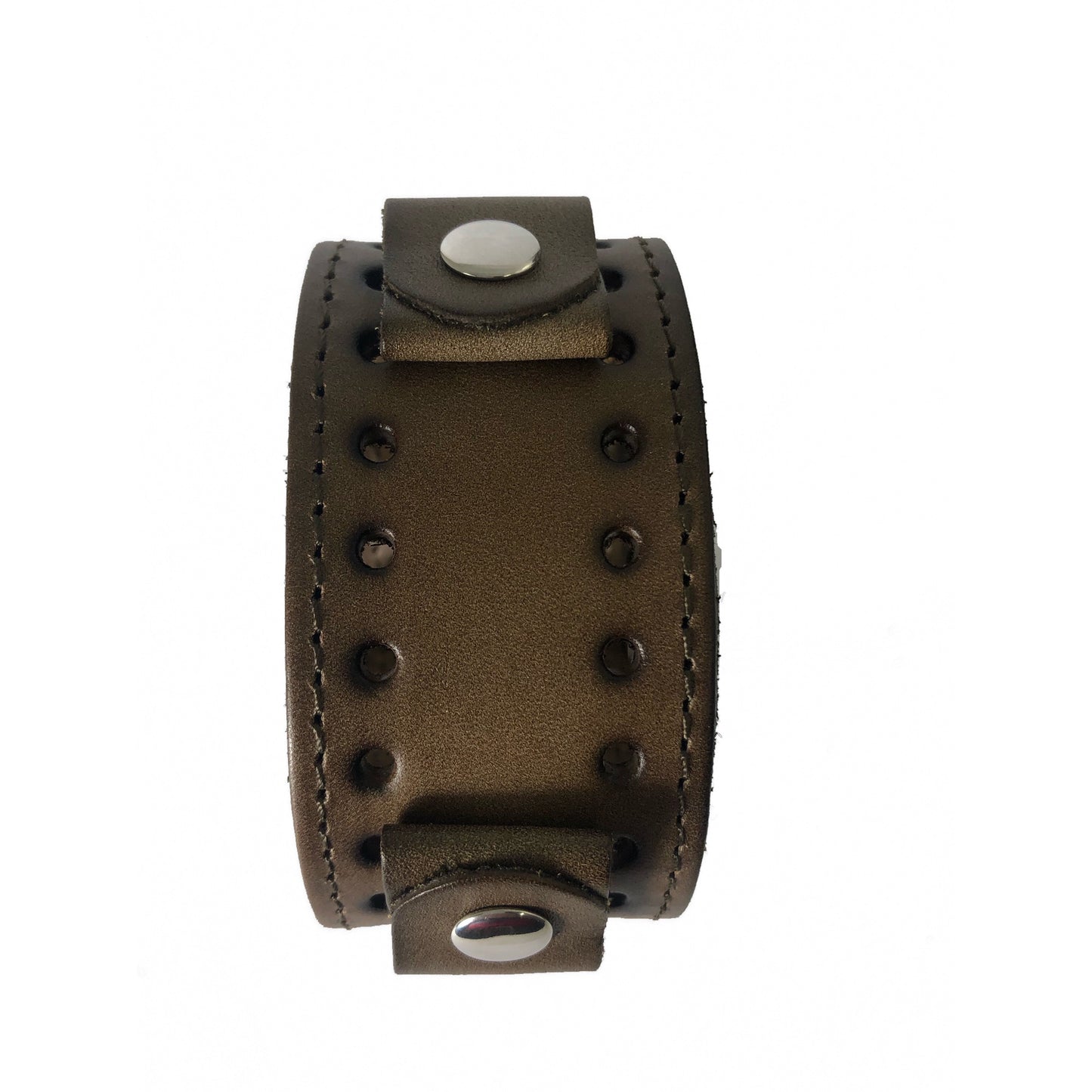Ash Natural Dark Wood Watch with Stitched Perforated Khaki Leather Cuff Bsth266B