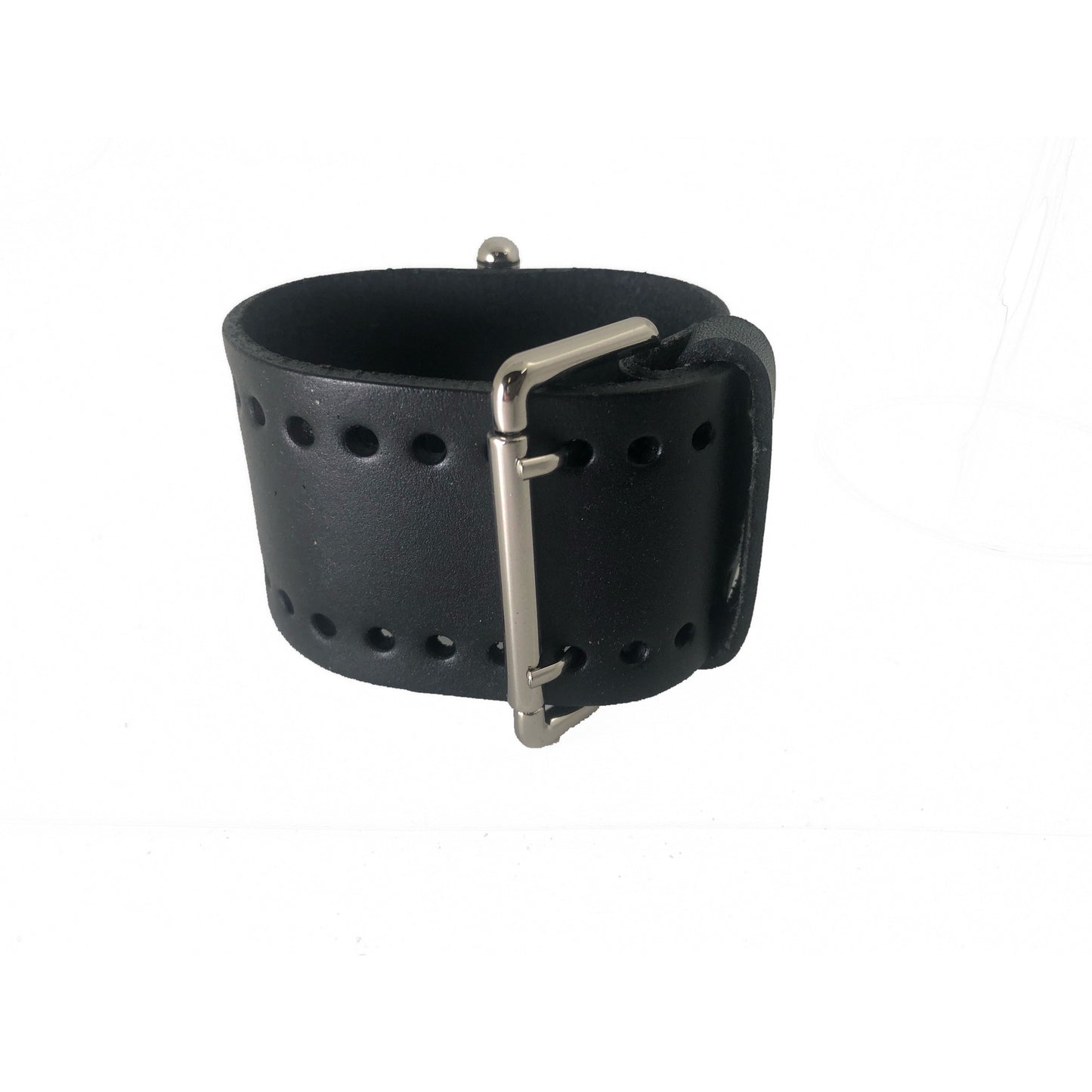 Teardrop Silver Watch with Black Leather Wide Cuff