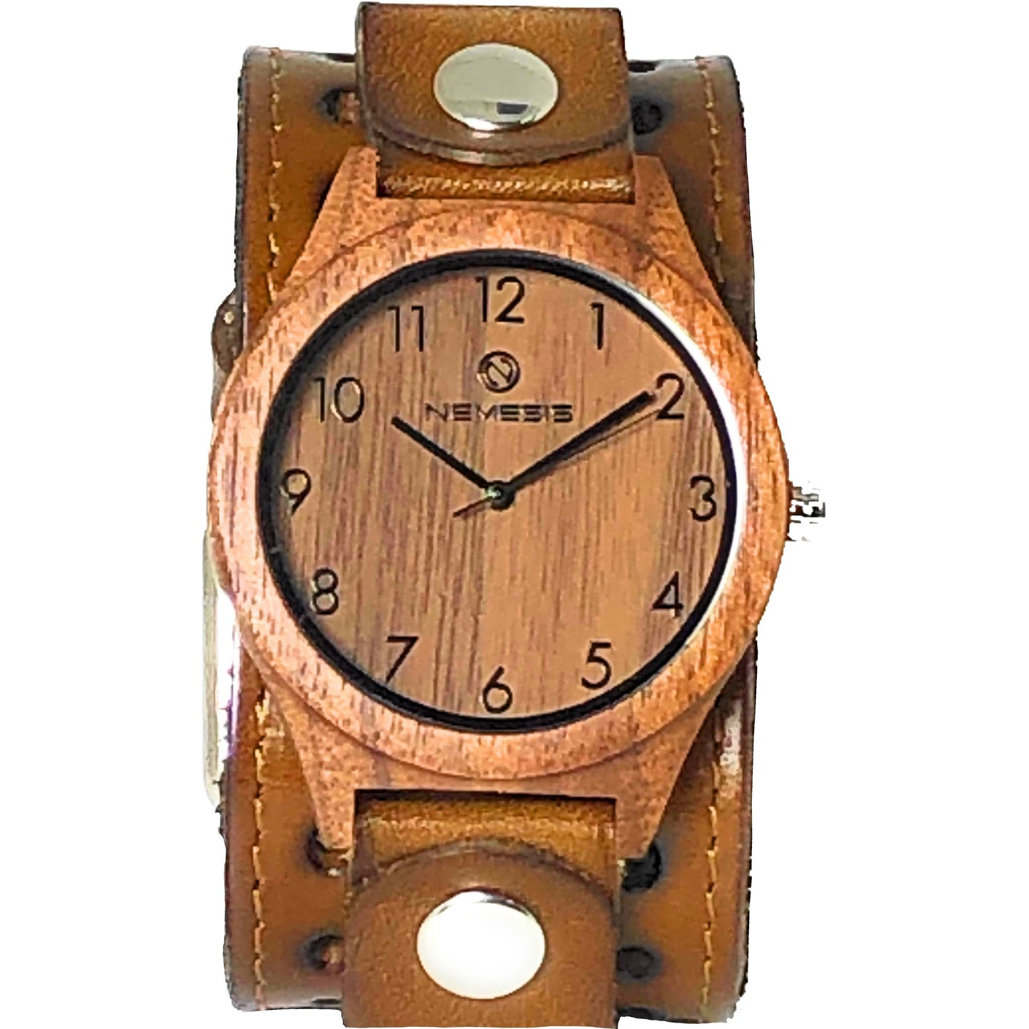 Ash Natural Dark Wood Watch with Stitched Perforated Khaki Leather Cuff Bsth266B