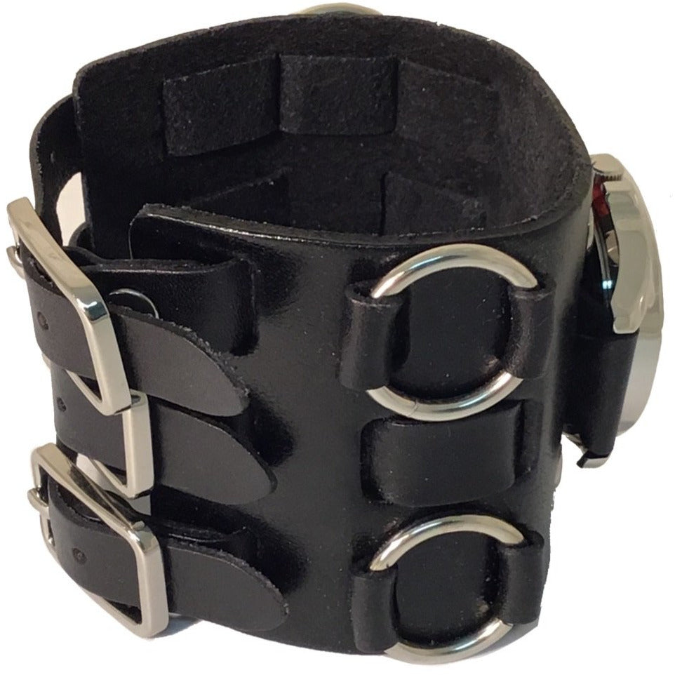 Sully Black/White Watch with Black Leather Triple Strap Cuff