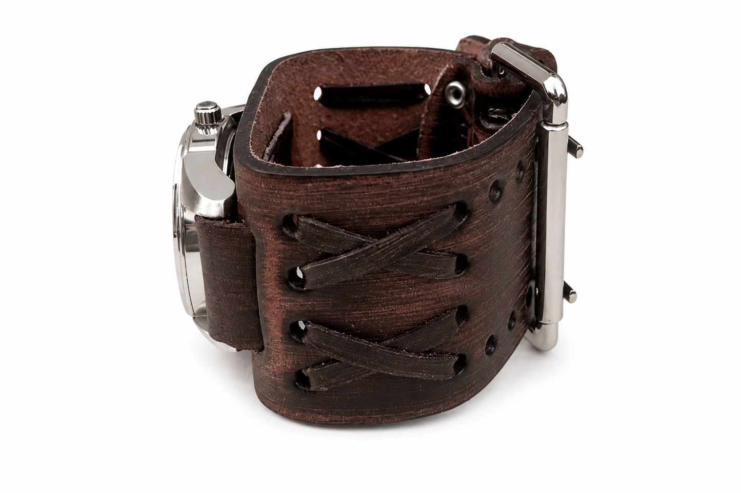 Bvdx051Y Carbon Fiber Watch with Perforated Vintage double X Brown Leather Cuff