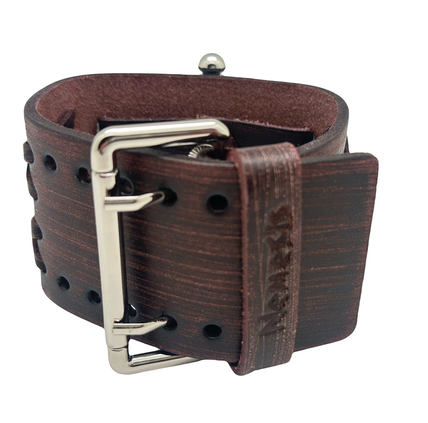 Teardrop Copper Watch with Double X  Vintage Brown Leather Wide Cuff