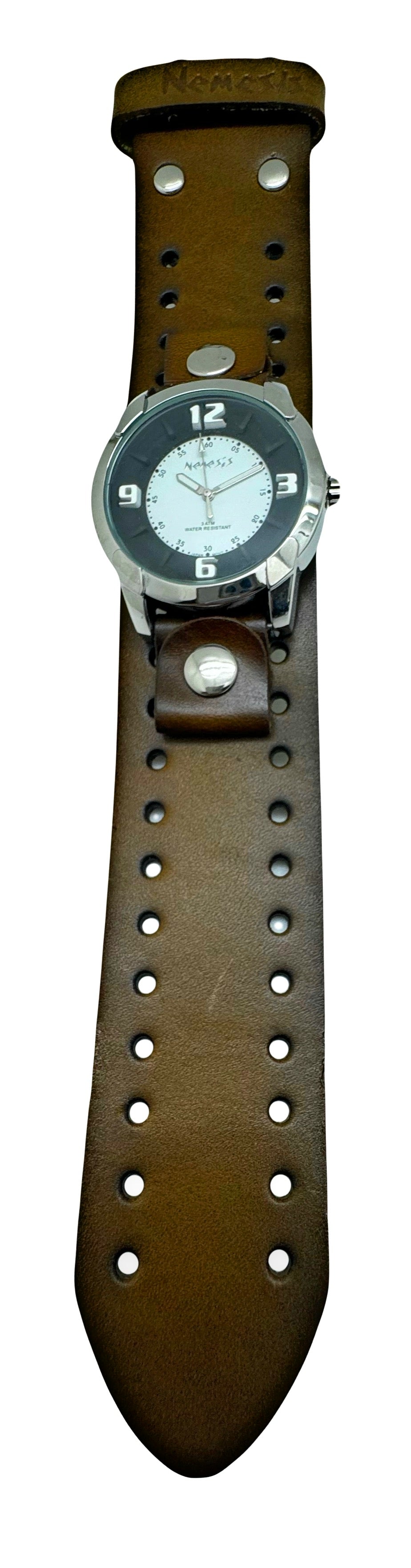 Embossed 3D White/Black Watch with Khaki Leather Cuff
