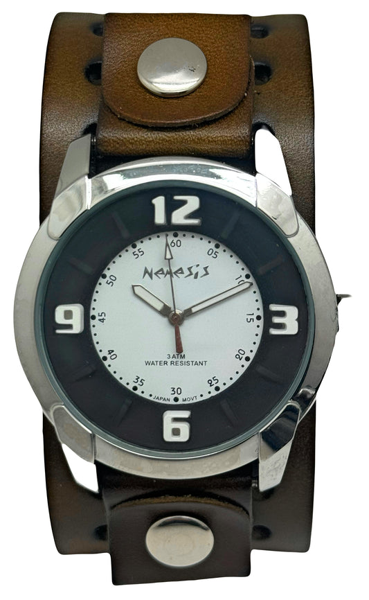 Embossed 3D White/Black Watch with Khaki Leather Cuff