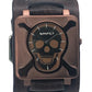 Cross Bones Skull Copper Watch with Double X Distressed Dark Brown Leather Wide Cuff BVDXB930B