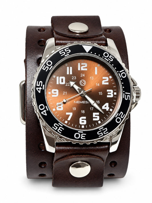 Hybrid Diver Blue/White Watch with Dark brown 1.75 wide leather cuff band DBJ257B