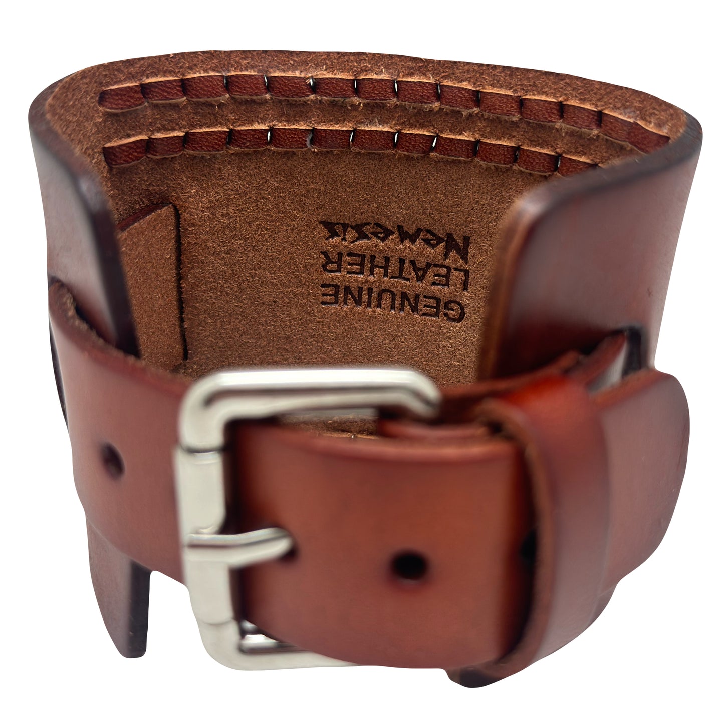 Weaved Brown Leather Wide Cuff