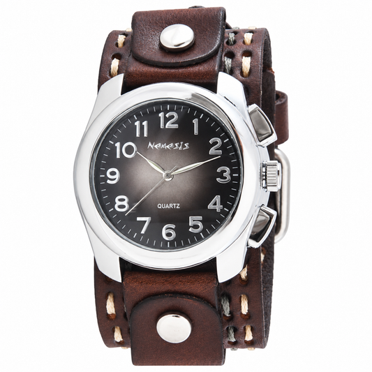 Black Oval Gradient Watch with Brown Double Stitched Leather Cuff Band DBDT091K