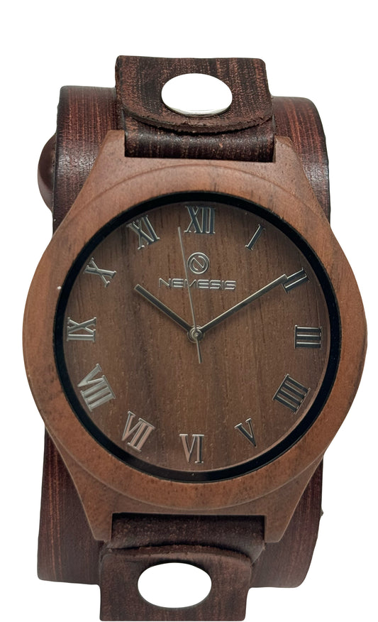 Maple Natural Wood Ladies Watch with Distressed Brown Leather Cuff