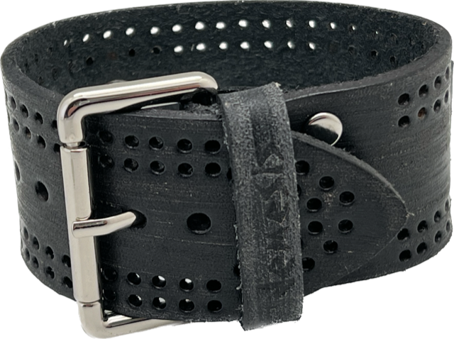 Perforated Distressed Black Leather Cuff