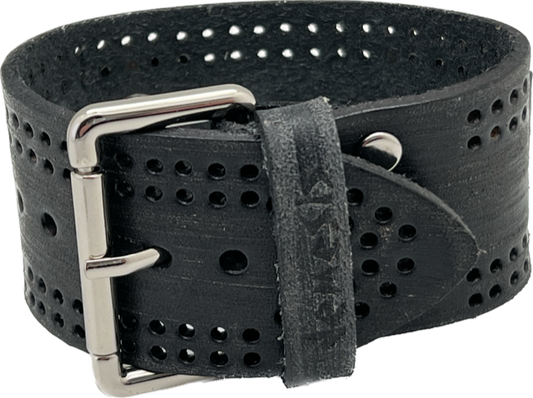 Perforated Distressed Black Leather Cuff