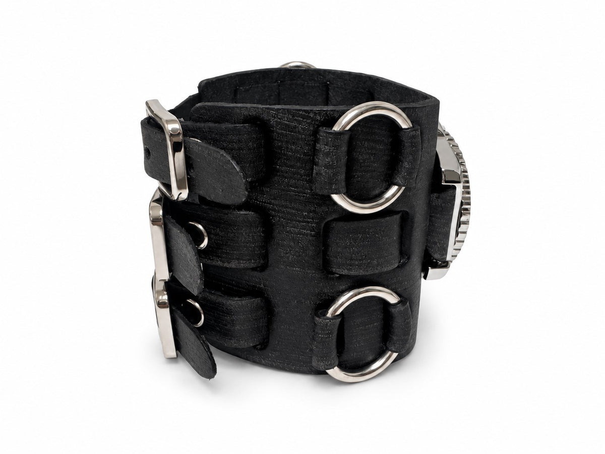 Hybrid Diver Green/White Watch with Double X Distressed Black Leather Wide band FWB257G
