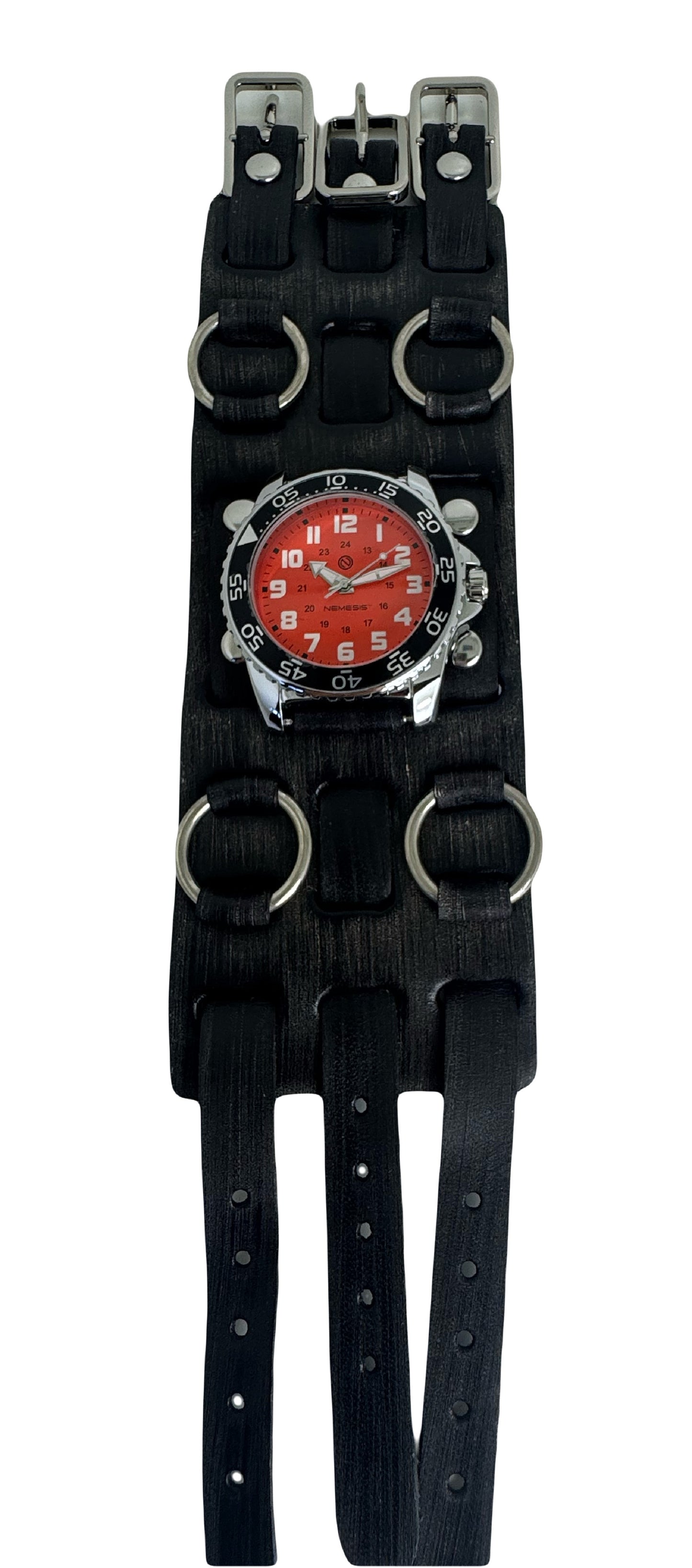 Fwb257R Nemesis vintage black 3 strap detail 2.5 inches wild leather cuff