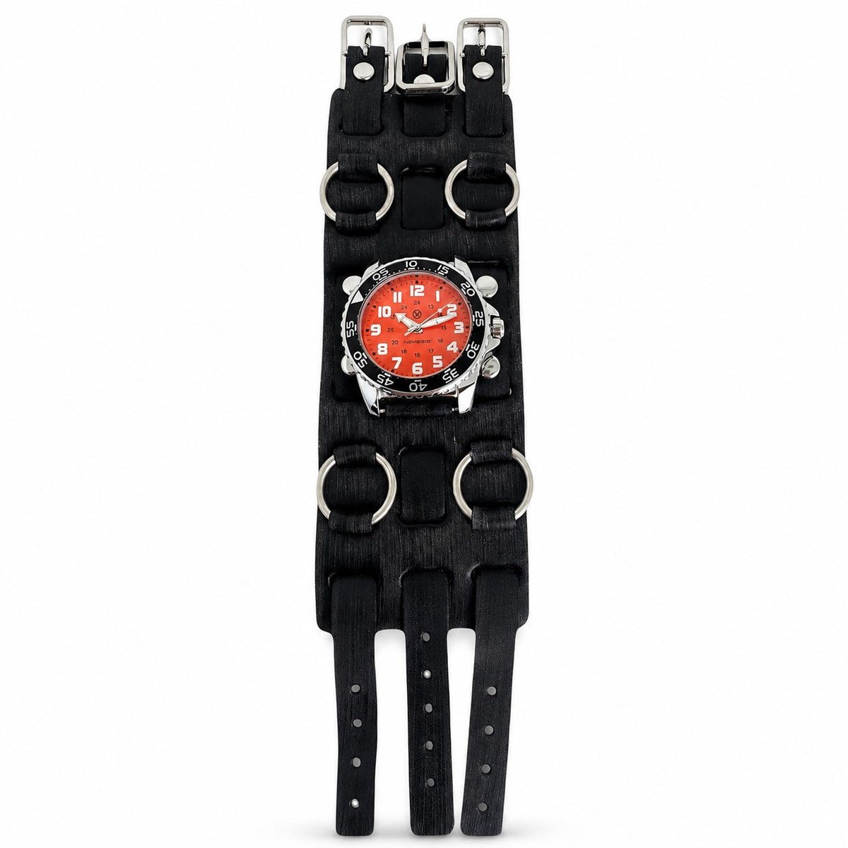 Fwb257R Nemesis vintage black 3 strap detail 2.5 inches wild leather cuff