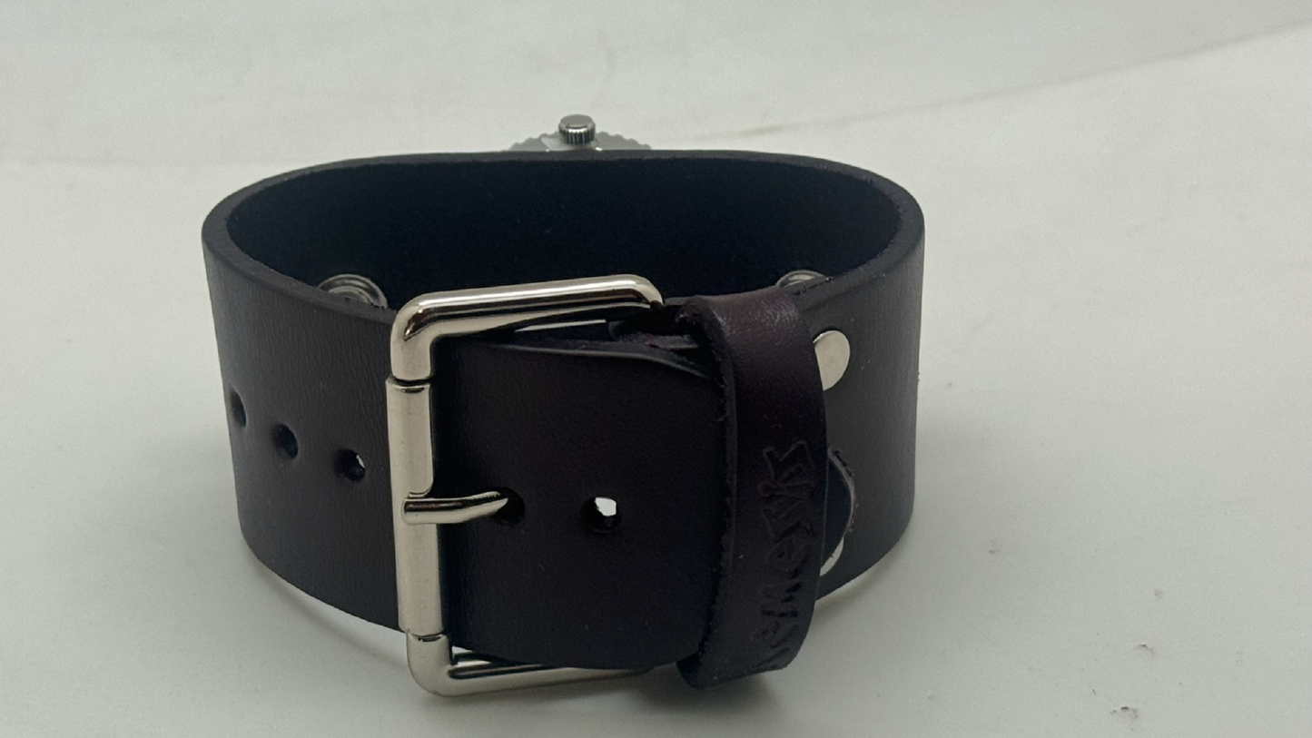 Crystal Showgirls White Ladies Watch with Black leather cuff Gb311K