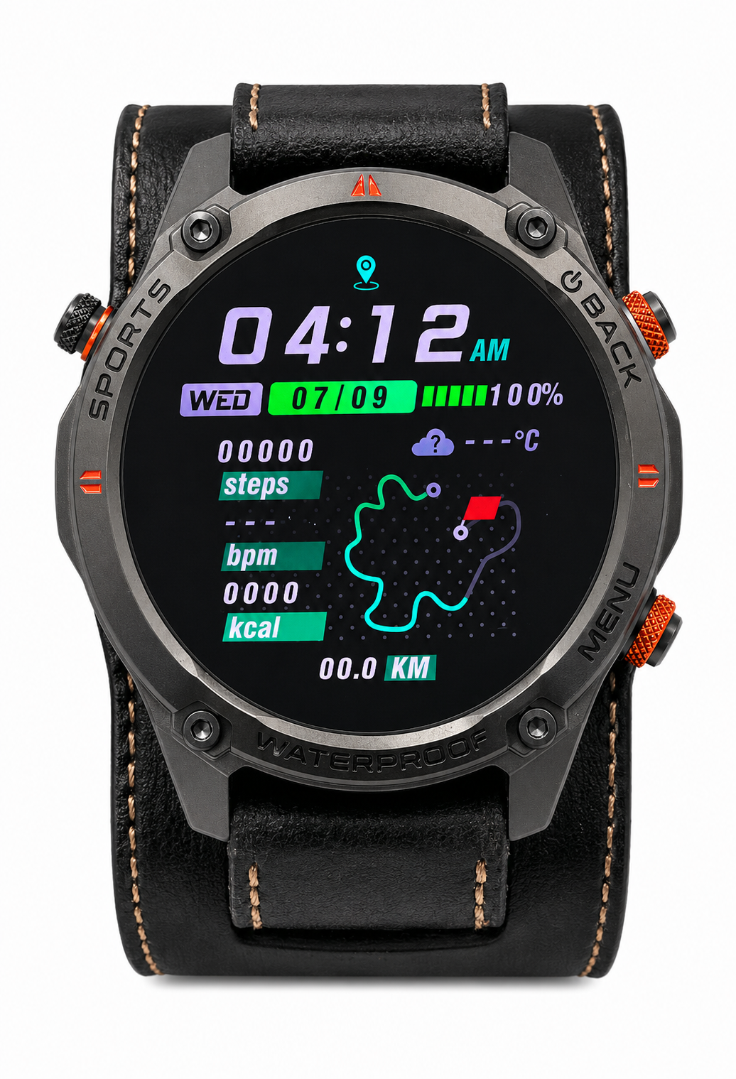 GPS25 Nemesis smart watch with vintage leather cuff band