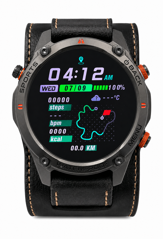 GPS25 Nemesis smart watch with vintage leather cuff band