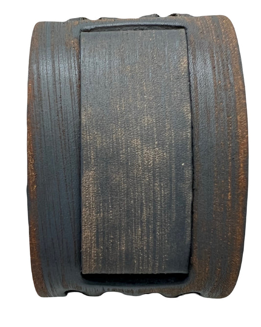 Double X Distressed Brown Leather Wide Cuff VDX_