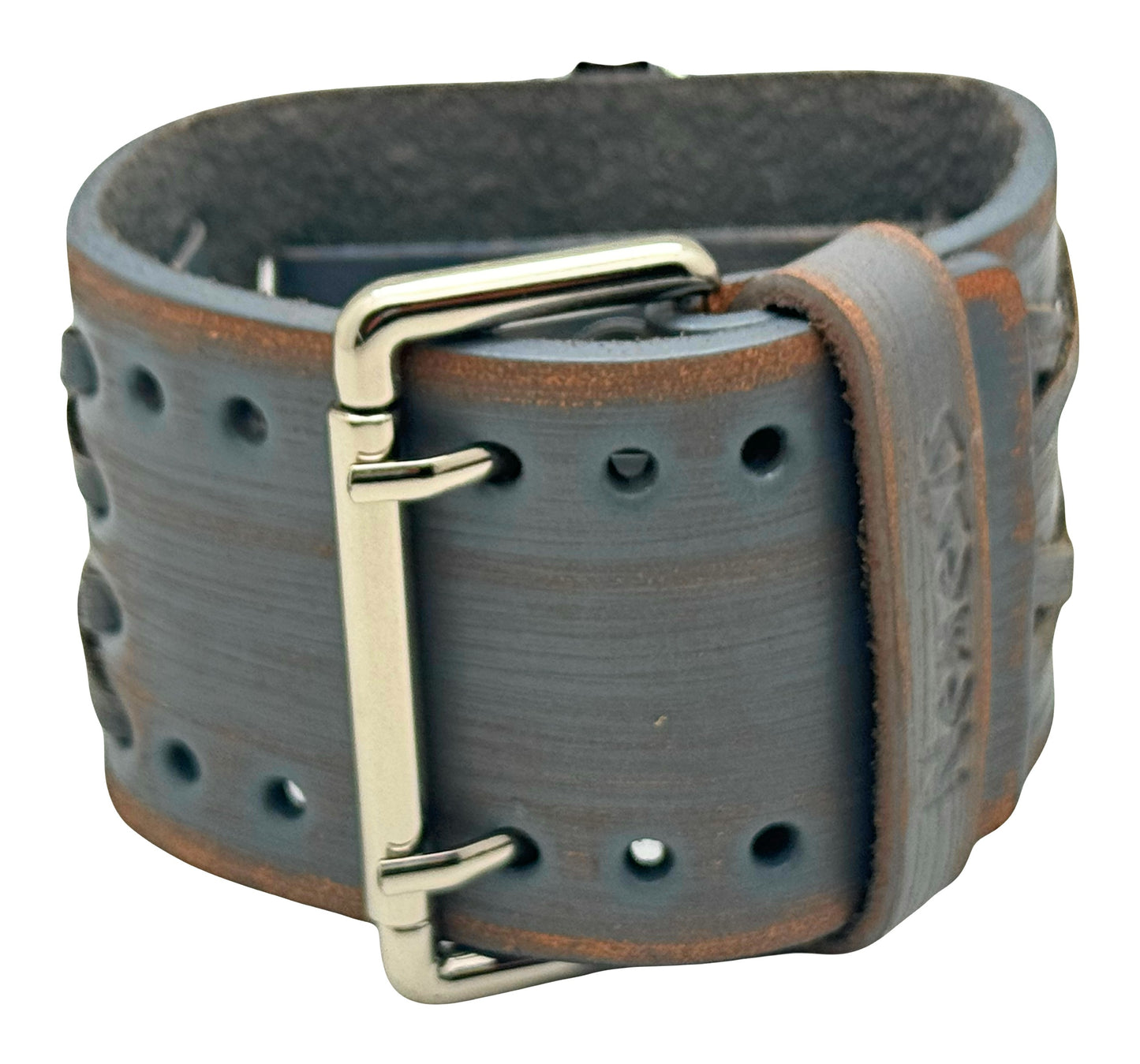 Double X Distressed Brown Leather Wide Cuff VDX_