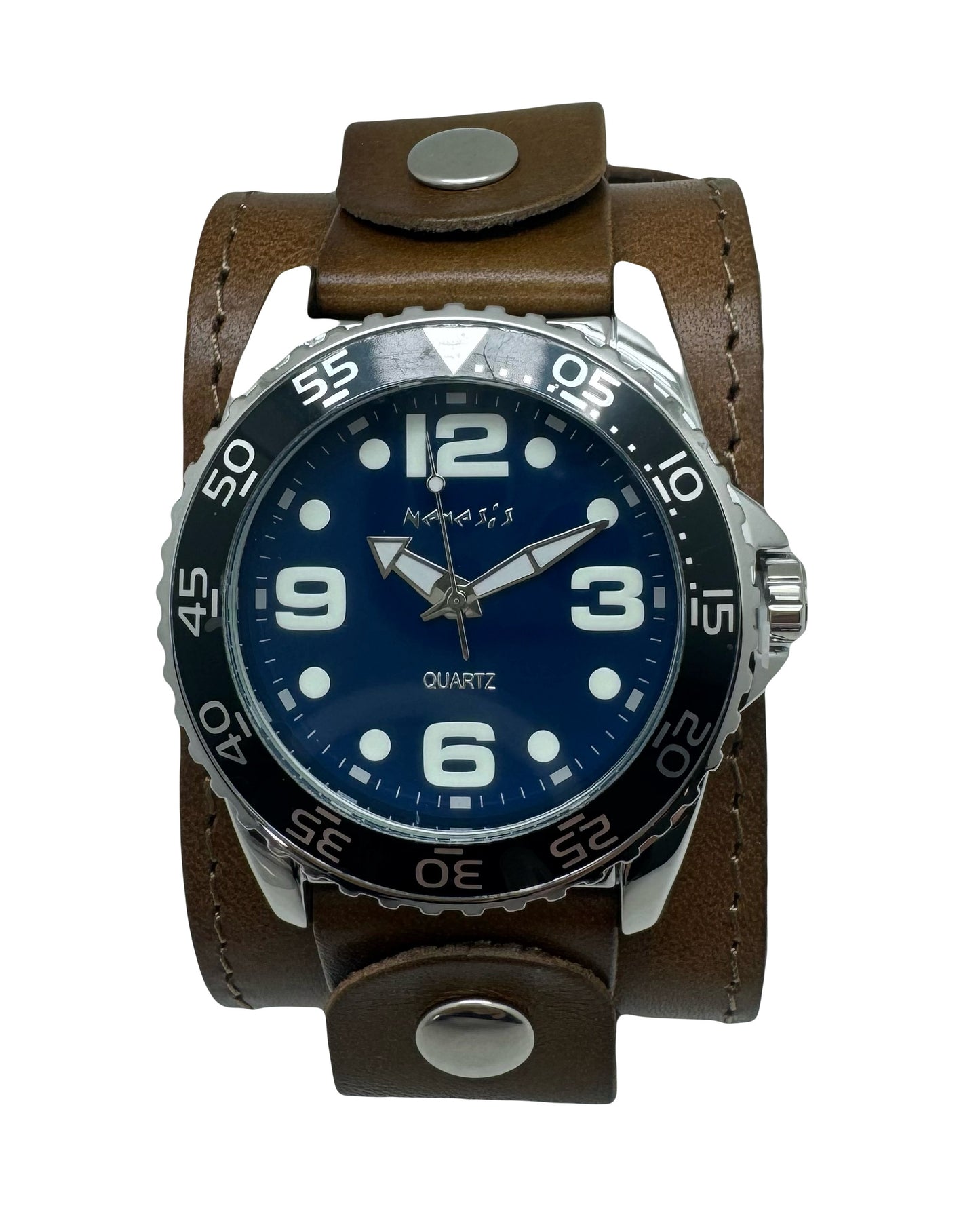 Groovy Blue Watch with 2 inches wide Khki Leather Cuff KHB097L