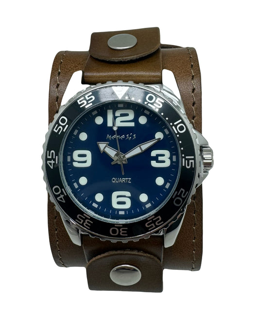 Groovy Blue Watch with 2 inches wide Khki Leather Cuff KHB097L
