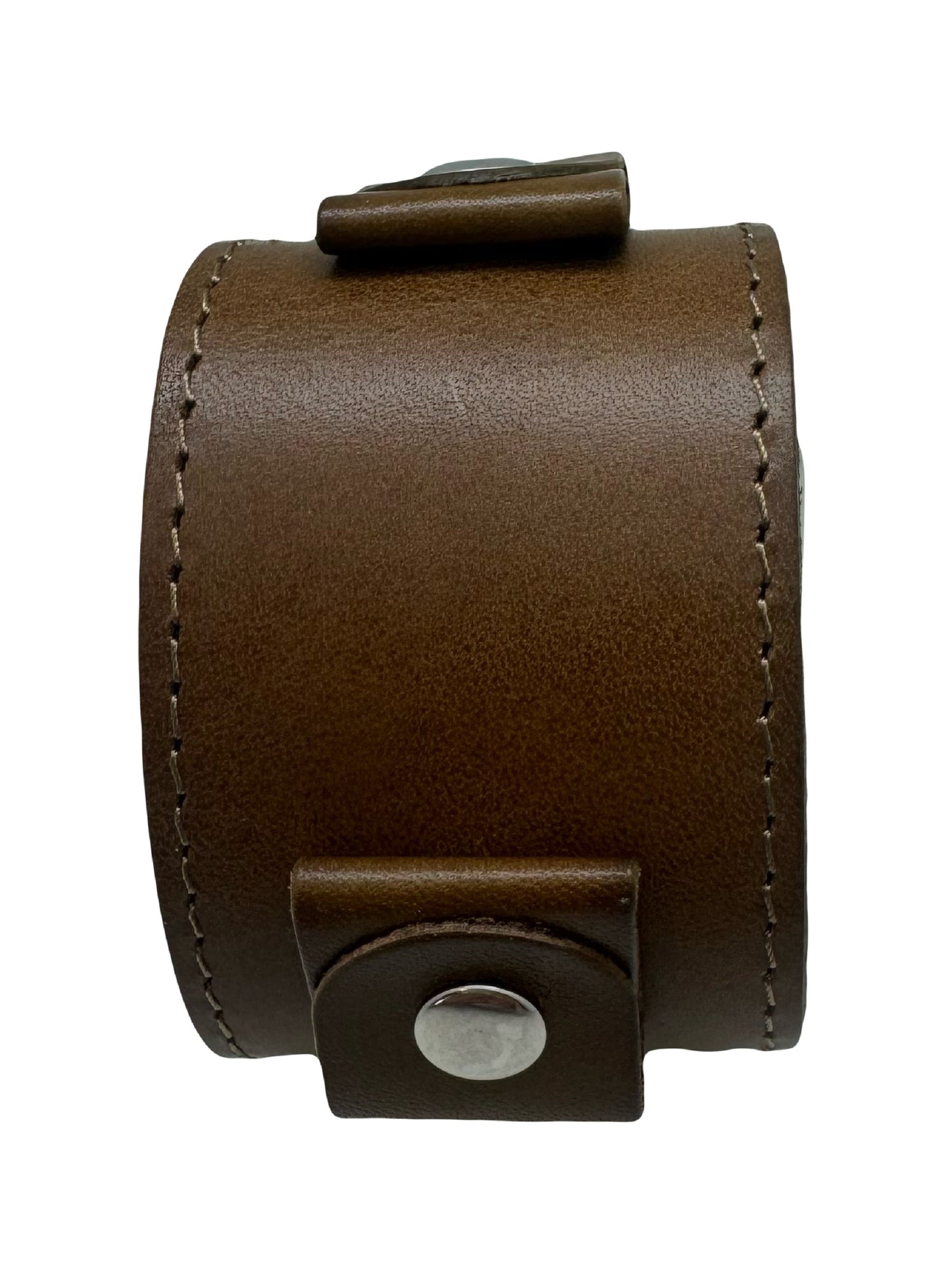 KHAKI Brown XL Stitch Leather Cuff Watch Band 24mm KHLB