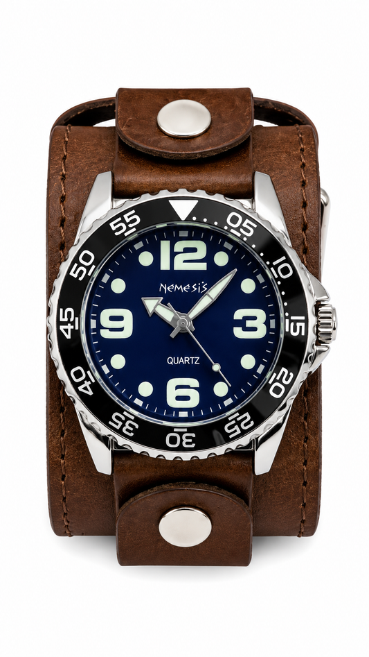 Groovy Blue Watch with 2 inches wide Khki Leather Cuff KHB097L