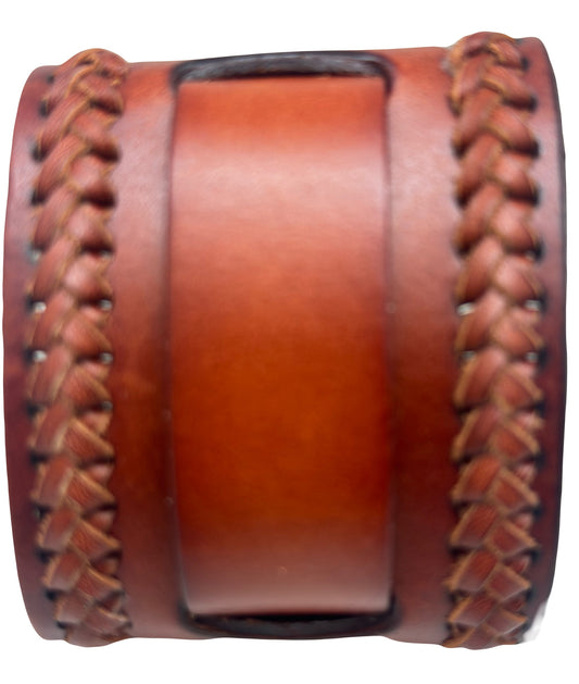Weaved Brown Leather Wide Cuff