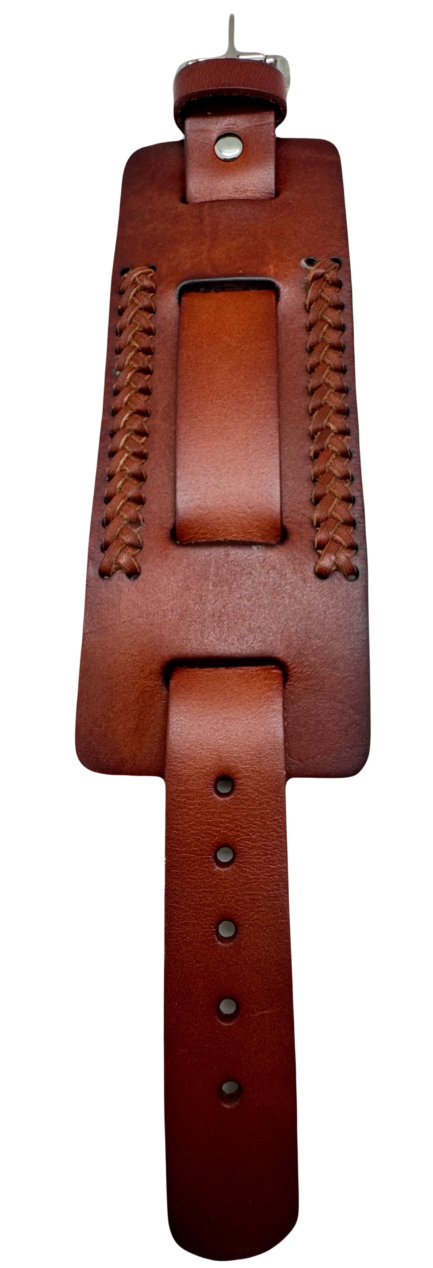 Weaved Brown Leather Wide Cuff