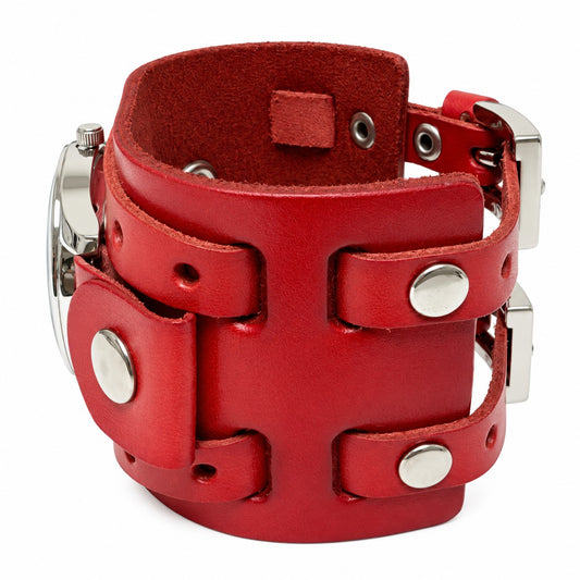 RLWB233S Gala ladies silver watch with Red 2 straps detail leather cuff band