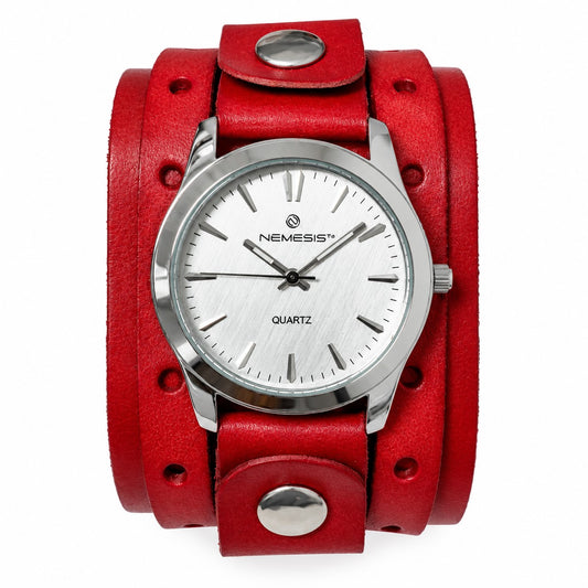 RLWB233S Gala ladies silver watch with Red 2 straps detail leather cuff band