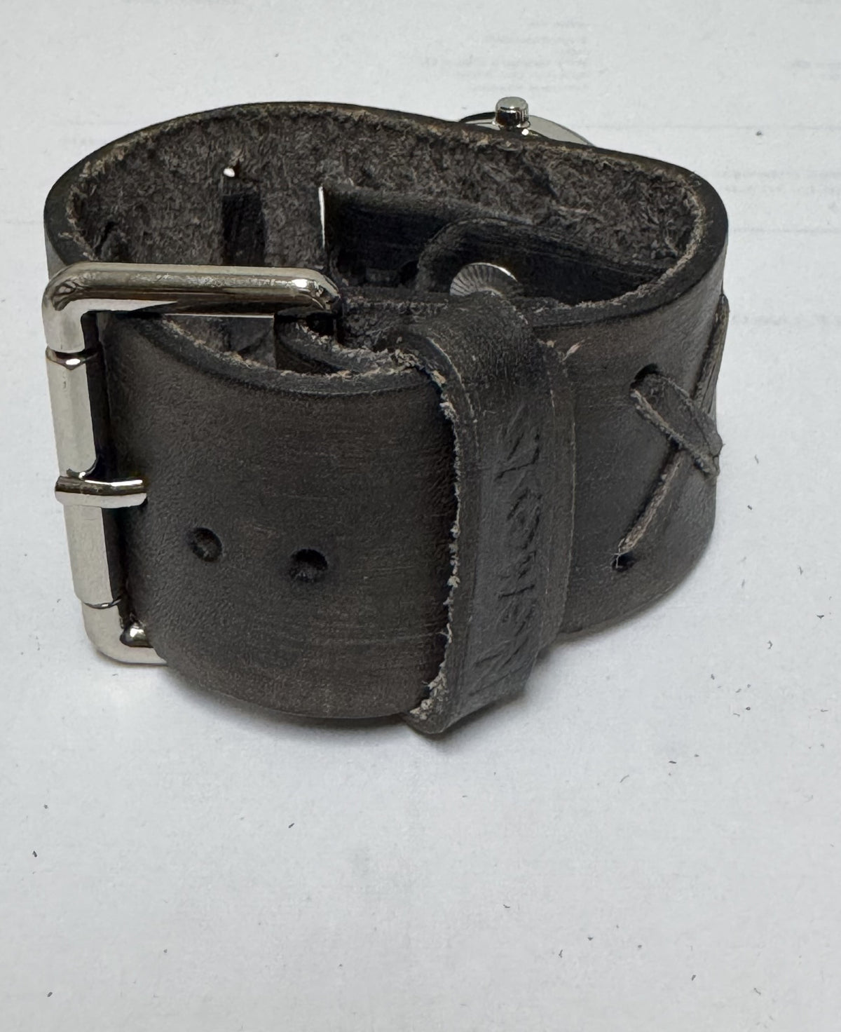 Gala Ladies Ocen Green Watch with Distressed Vintage Black Leather Cuff