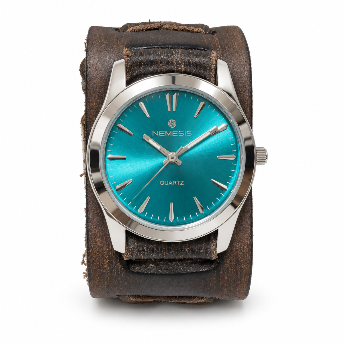 Gala Ladies Ocen Green Watch with Distressed Vintage Black Leather Cuff