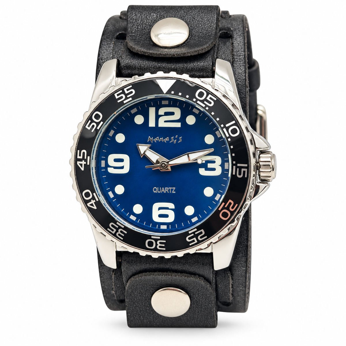 Groovy Black Watch with Double X Distressed Charcoal Leather Wide Cuff VDSB097L