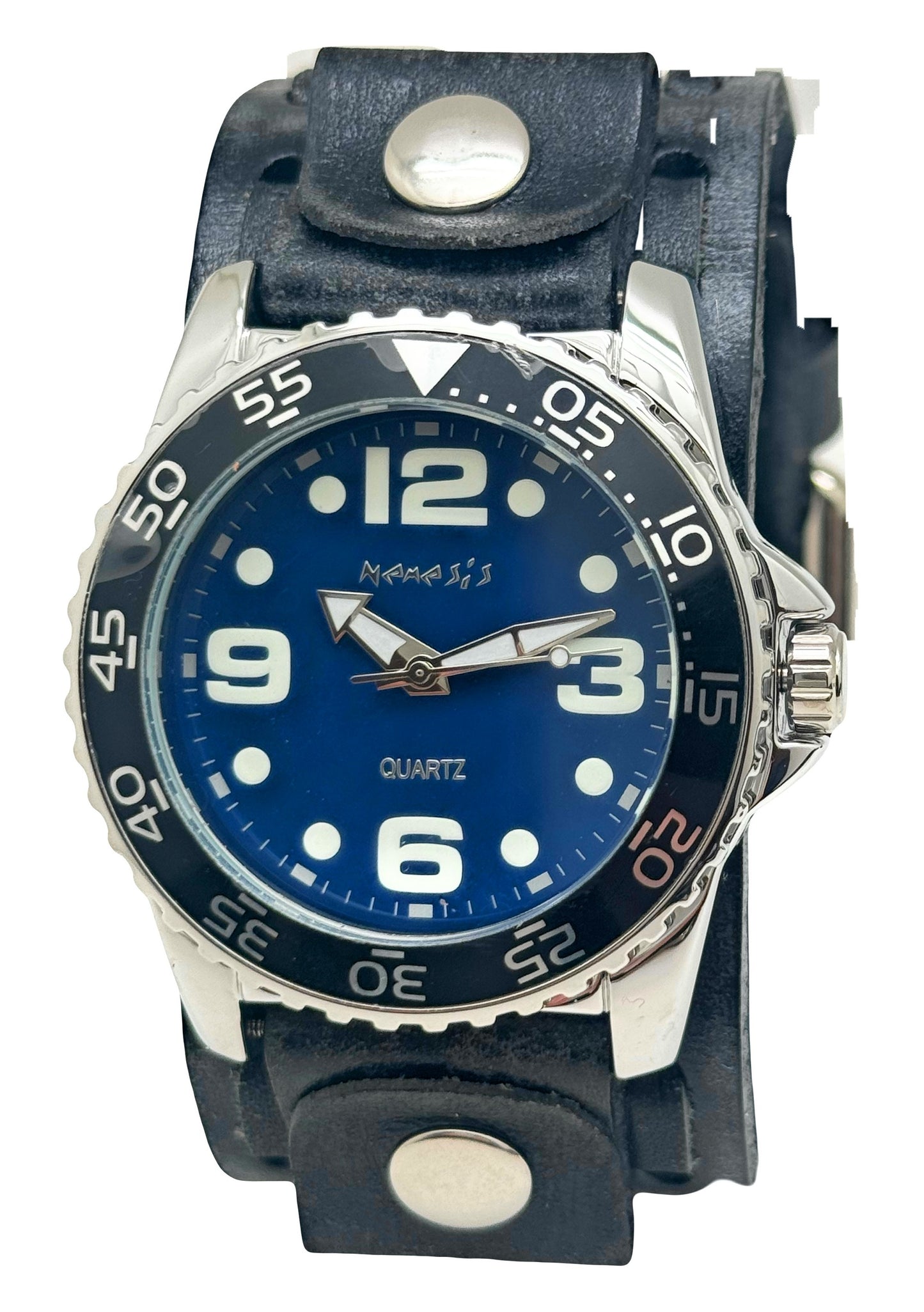 Groovy Black Watch with Double X Distressed Charcoal Leather Wide Cuff VDSB097L