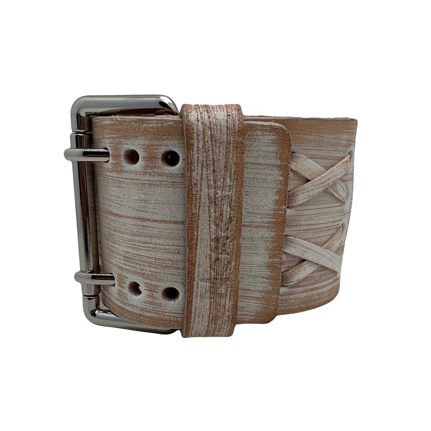 Double X Distressed white Leather Wide Cuff VDXW