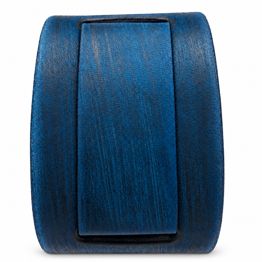 Distressed Blue Leather Wide Cuff VLIN