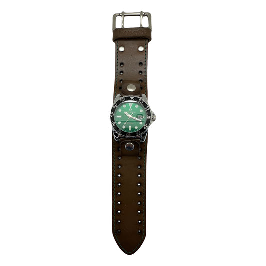 Moonwalker Luminous Green Diver with Stitched Dark Brown Leather Cuff