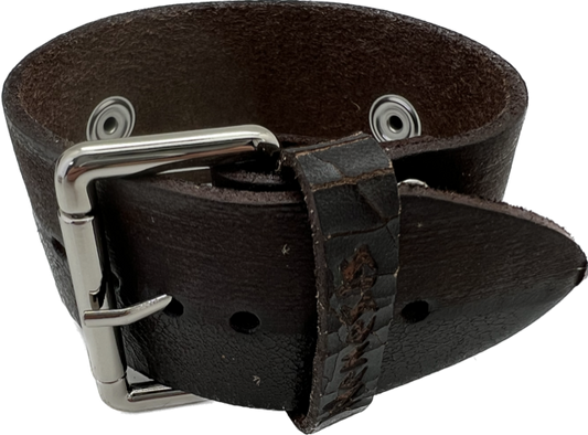 Wrinkled Distressed Dark Brown Leather Wide Cuff