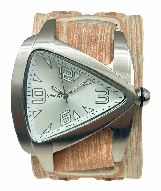 Teardrop Silver Watch with Black Leather Wide Cuff VWDX011S