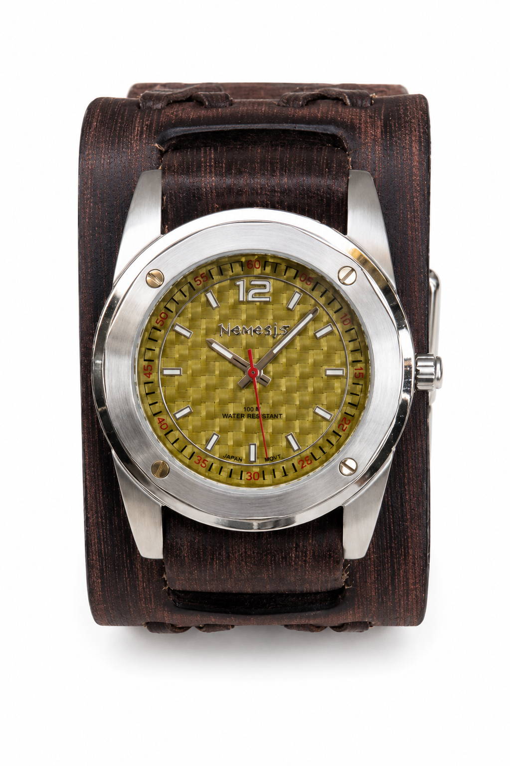 Bvdx051Y Carbon Fiber Watch with Perforated Vintage double X Brown Leather Cuff