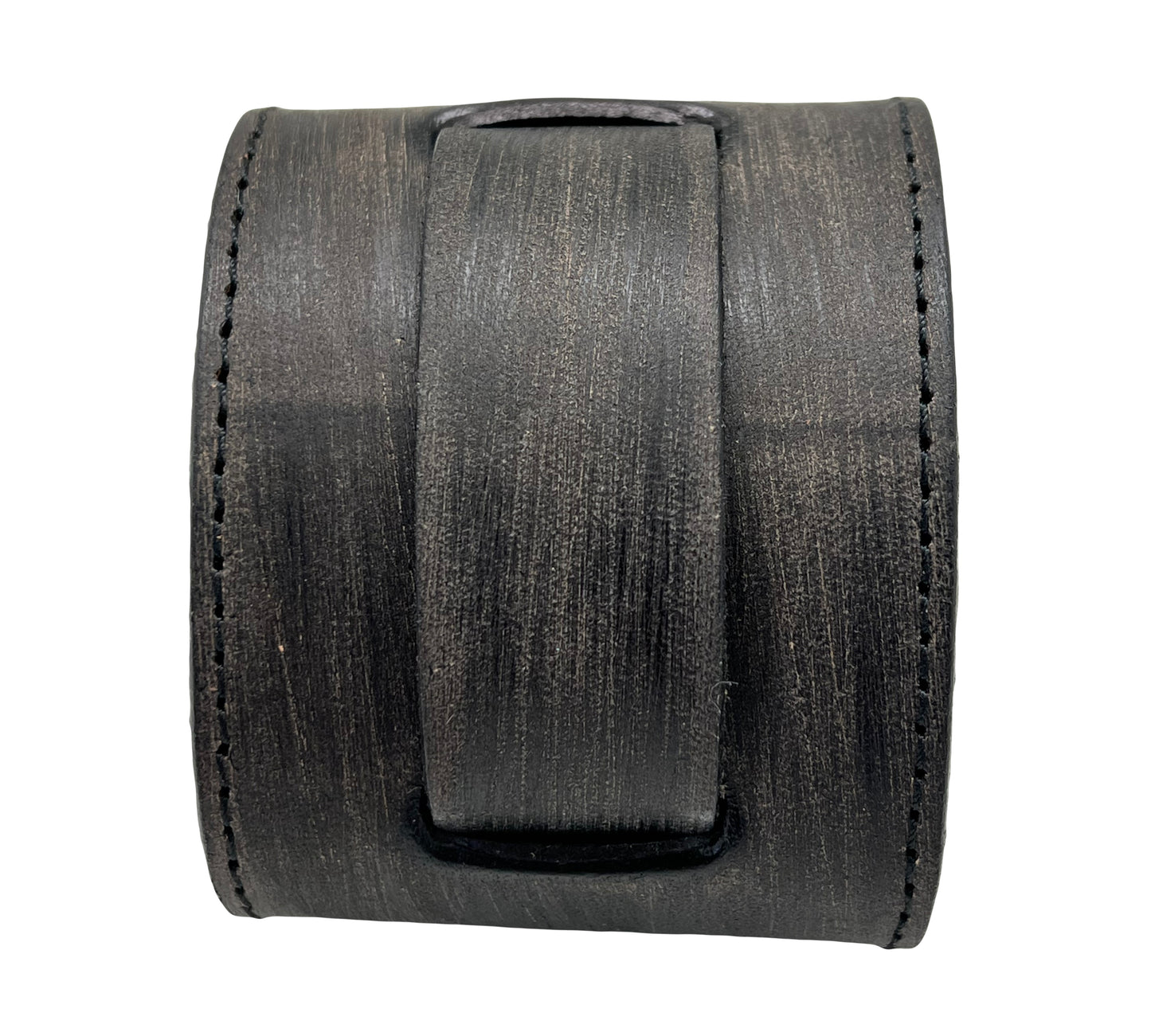 Stitched Distressed Charcoal Leather Wide Cuff