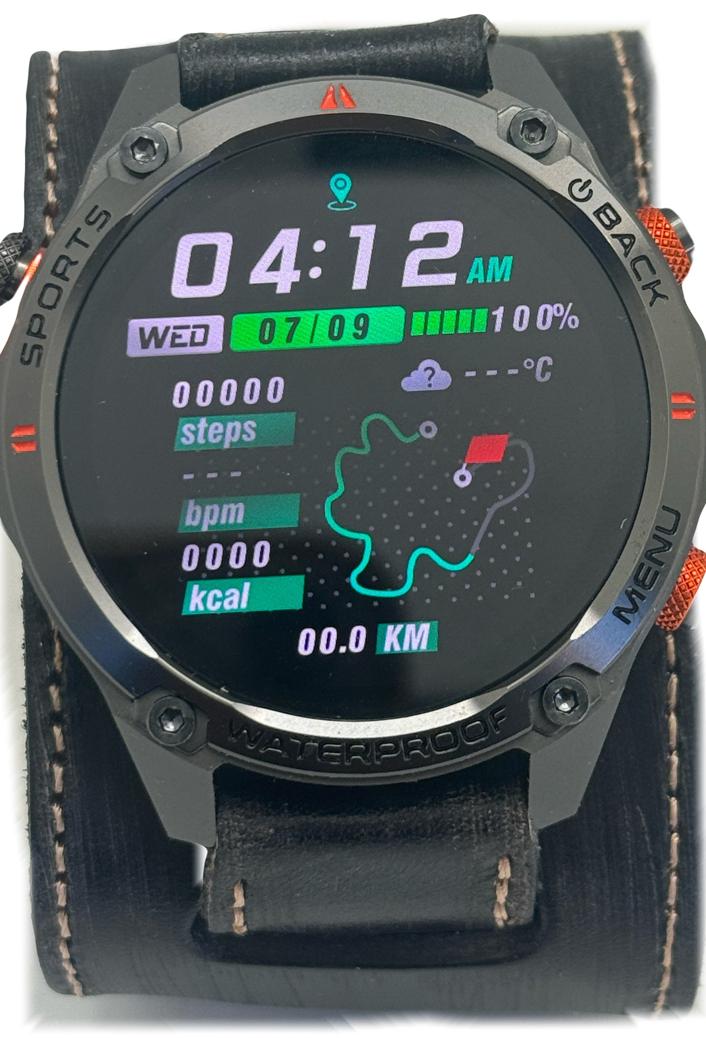 GPS25 Nemesis smart watch with vintage leather cuff band