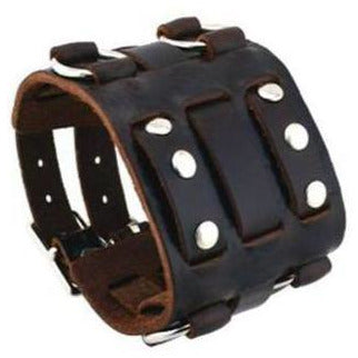 Double Ring Bullet Black Leather Triple Strap Cuff DWB – Nemesis